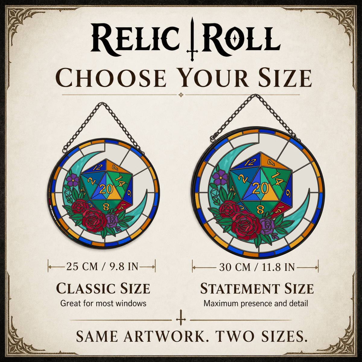 Moonlit Critical - Stained Glass Suncatcher Moonlit Critical | D20 Dice Stained Glass Suncatcher