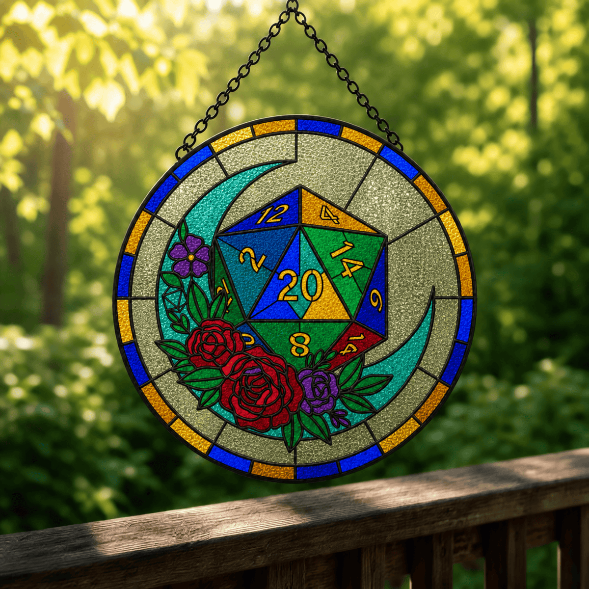 Moonlit Critical - Stained Glass Suncatcher Moonlit Critical | D20 Dice Stained Glass Suncatcher