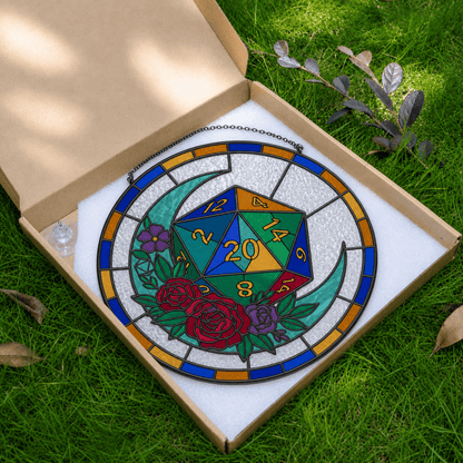 Moonlit Critical - Stained Glass Suncatcher Moonlit Critical | D20 Dice Stained Glass Suncatcher
