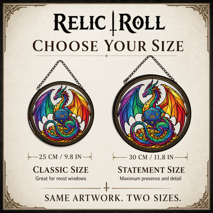 Prismatic Wyrmling - Stained Glass Suncatcher Prismatic Wyrmling | Rainbow Dragon DnD Stained Glass Suncatcher