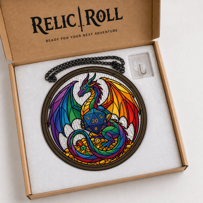 Prismatic Wyrmling - Stained Glass Suncatcher Prismatic Wyrmling | Rainbow Dragon DnD Stained Glass Suncatcher