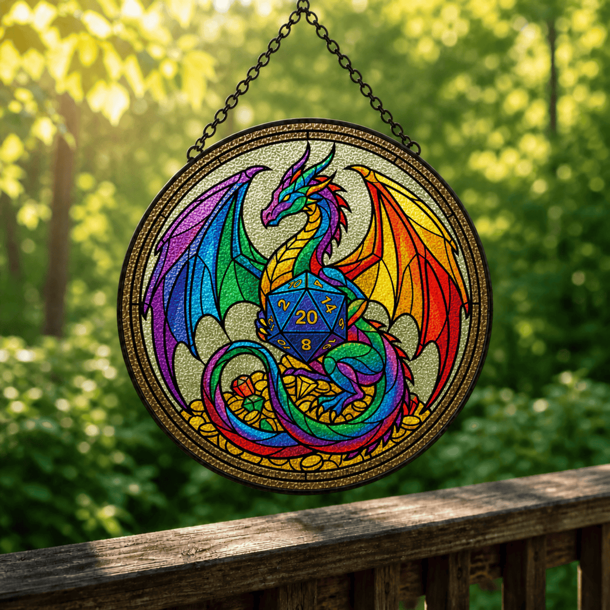 Prismatic Wyrmling - Stained Glass Suncatcher Prismatic Wyrmling | Rainbow Dragon DnD Stained Glass Suncatcher