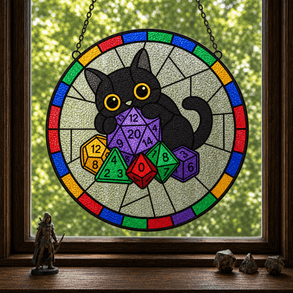 Familiar’s Fortune - Stained Glass Suncatcher Familiar’s Fortune | Black Cat Dice Stained Glass Suncatcher
