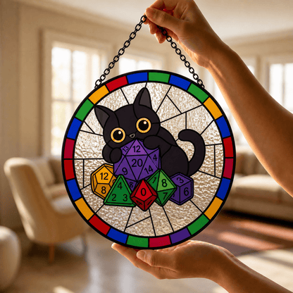 Familiar’s Fortune - Stained Glass Suncatcher Familiar’s Fortune | Black Cat Dice Stained Glass Suncatcher
