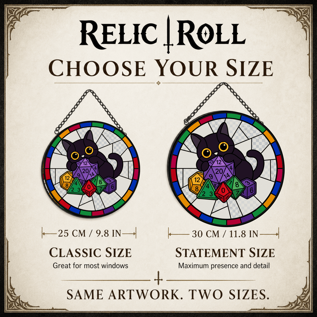 Familiar’s Fortune - Stained Glass Suncatcher Familiar’s Fortune | Black Cat Dice Stained Glass Suncatcher