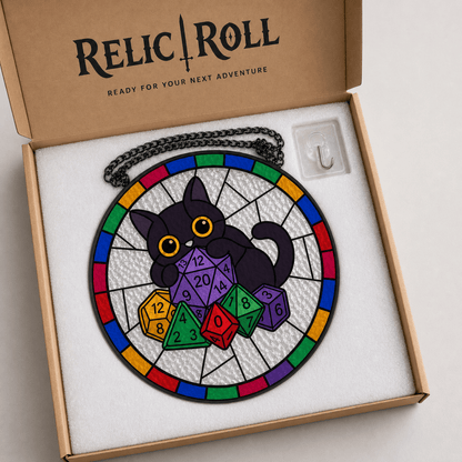 Familiar’s Fortune - Stained Glass Suncatcher Familiar’s Fortune | Black Cat Dice Stained Glass Suncatcher