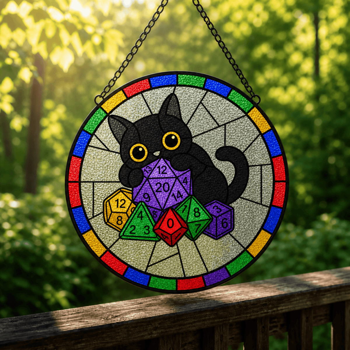 Familiar’s Fortune - Stained Glass Suncatcher Familiar’s Fortune | Black Cat Dice Stained Glass Suncatcher
