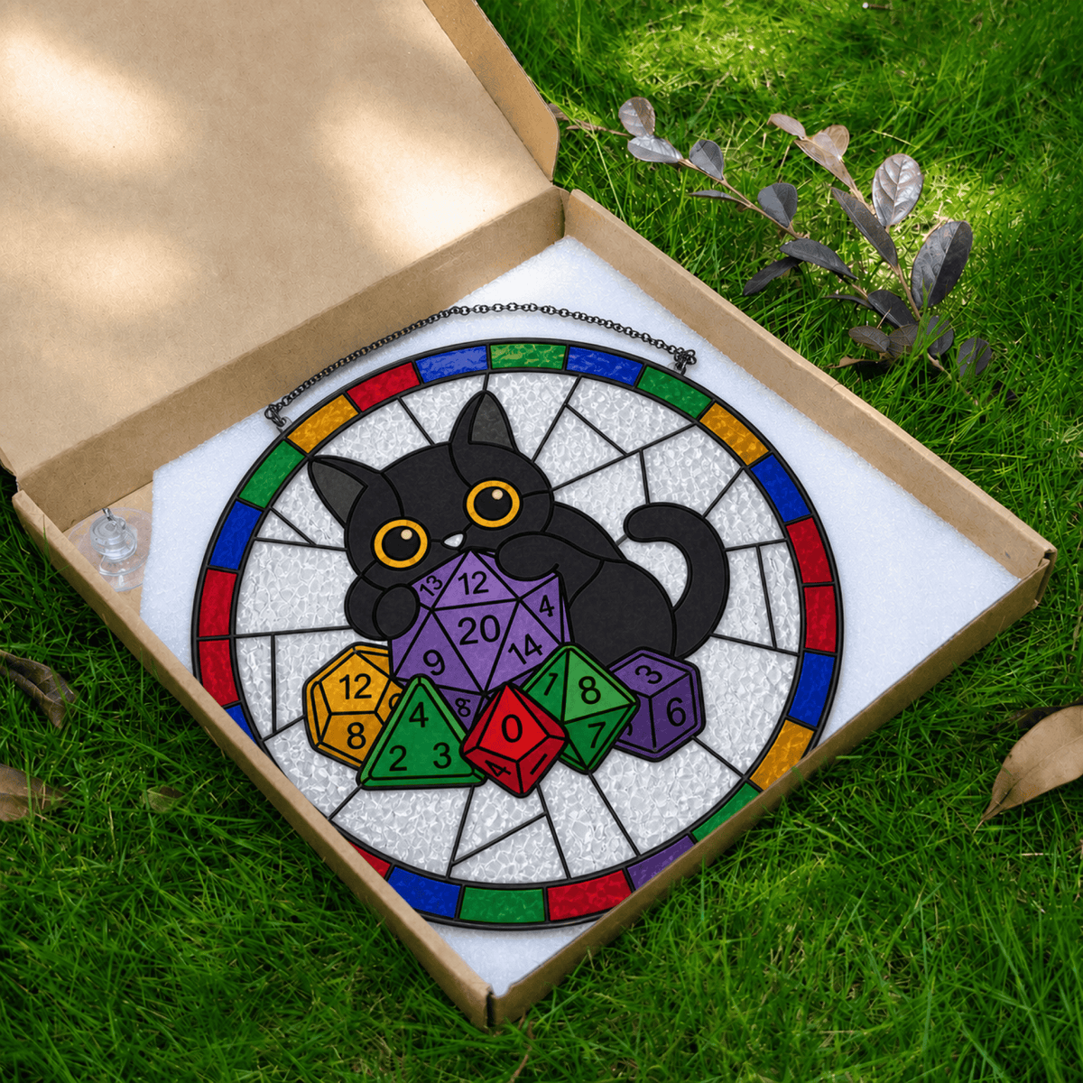 Familiar’s Fortune - Stained Glass Suncatcher Familiar’s Fortune | Black Cat Dice Stained Glass Suncatcher