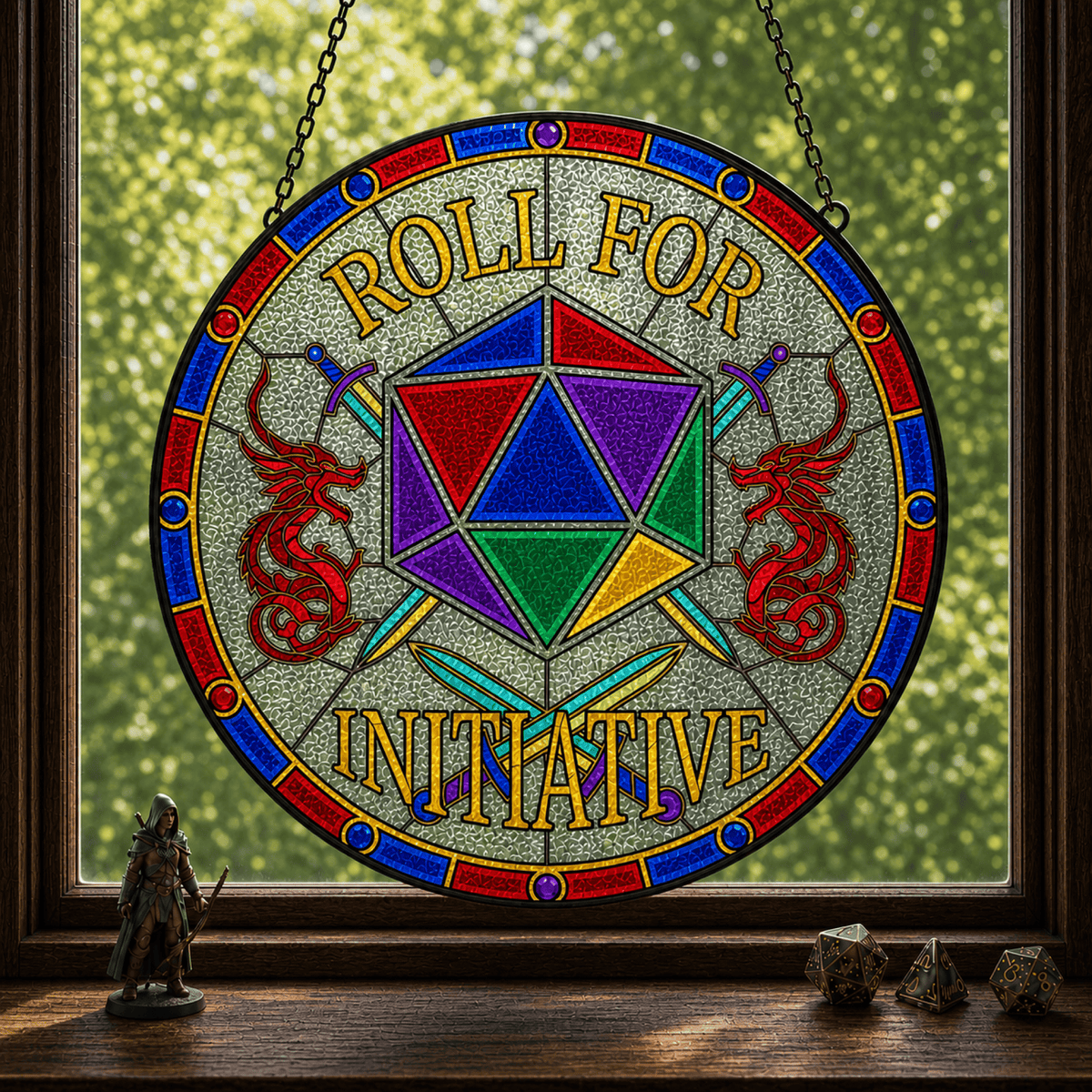 Roll for Initiative - Stained Glass Suncatcher Roll for Initiative | D20 DnD Stained Glass Suncatcher