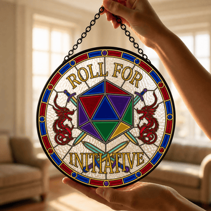 Roll for Initiative - Stained Glass Suncatcher Roll for Initiative | D20 DnD Stained Glass Suncatcher