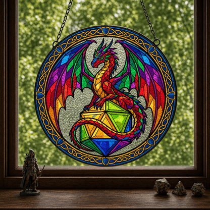 Chromatic Hoard - Stained Glass Suncatcher Chromatic Hoard | Dragon DnD Stained Glass Suncatcher