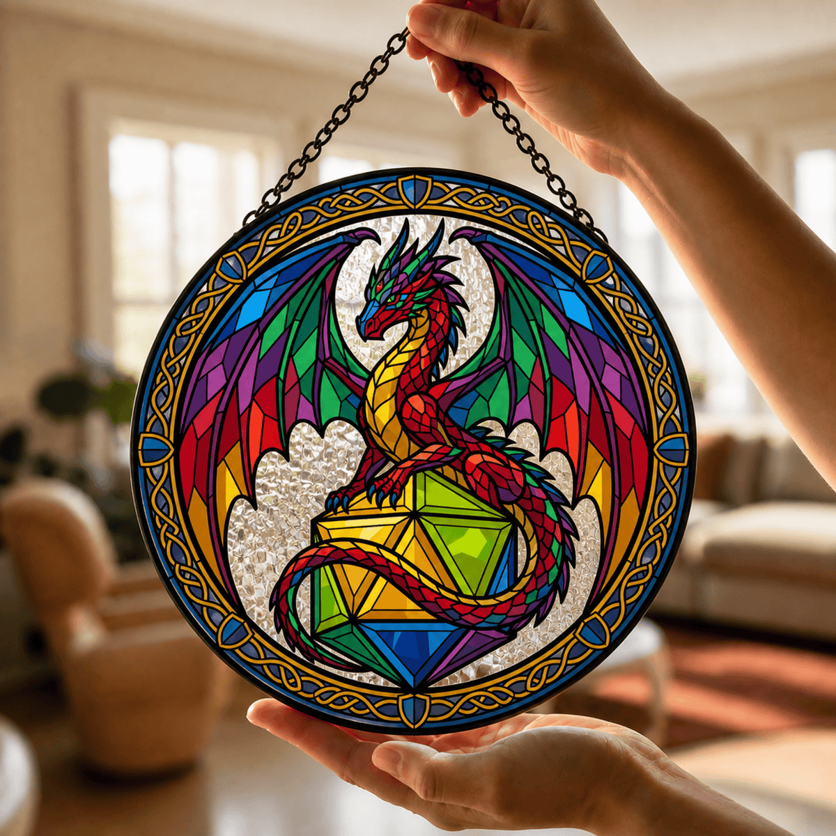 Chromatic Hoard - Stained Glass Suncatcher Chromatic Hoard | Dragon DnD Stained Glass Suncatcher
