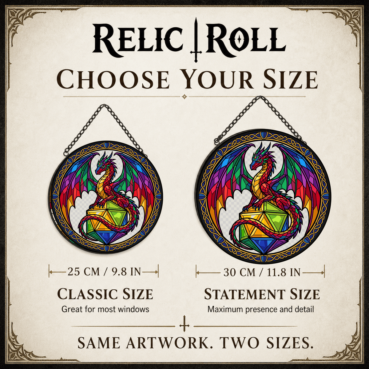 Chromatic Hoard - Stained Glass Suncatcher Chromatic Hoard | Dragon DnD Stained Glass Suncatcher