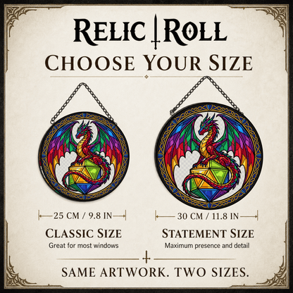 Chromatic Hoard - Stained Glass Suncatcher Chromatic Hoard | Dragon DnD Stained Glass Suncatcher