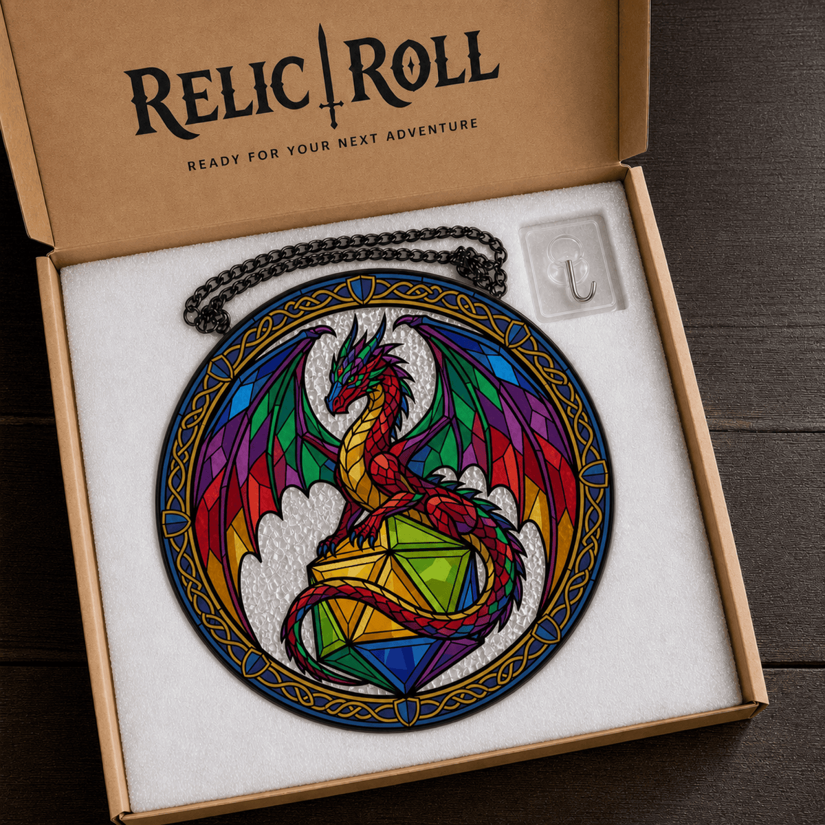 Chromatic Hoard - Stained Glass Suncatcher Chromatic Hoard | Dragon DnD Stained Glass Suncatcher