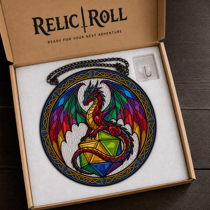 Chromatic Hoard - Stained Glass Suncatcher Chromatic Hoard | Dragon DnD Stained Glass Suncatcher