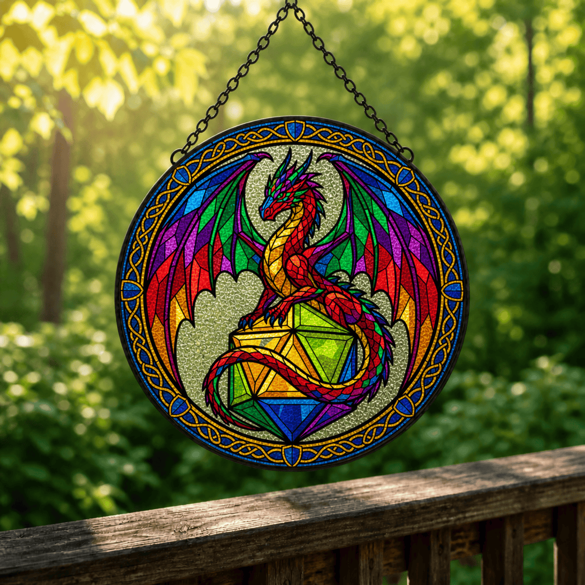 Chromatic Hoard - Stained Glass Suncatcher Chromatic Hoard | Dragon DnD Stained Glass Suncatcher