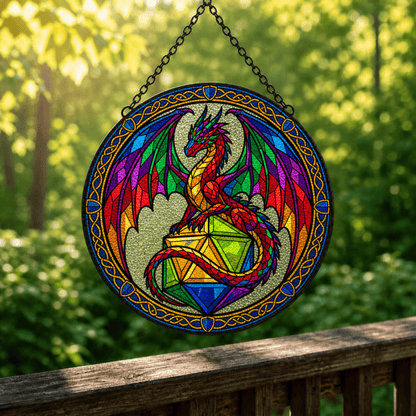 Chromatic Hoard - Stained Glass Suncatcher Chromatic Hoard | Dragon DnD Stained Glass Suncatcher