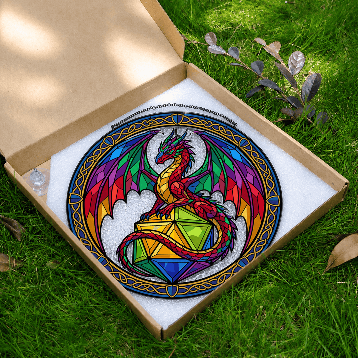 Chromatic Hoard - Stained Glass Suncatcher Chromatic Hoard | Dragon DnD Stained Glass Suncatcher