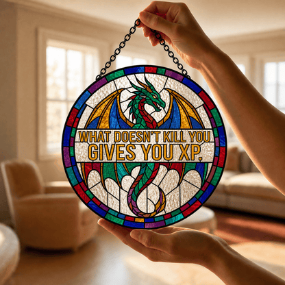 XP Survivor - Stained Glass Suncatcher XP Survivor | Funny DnD Stained Glass Suncatcher