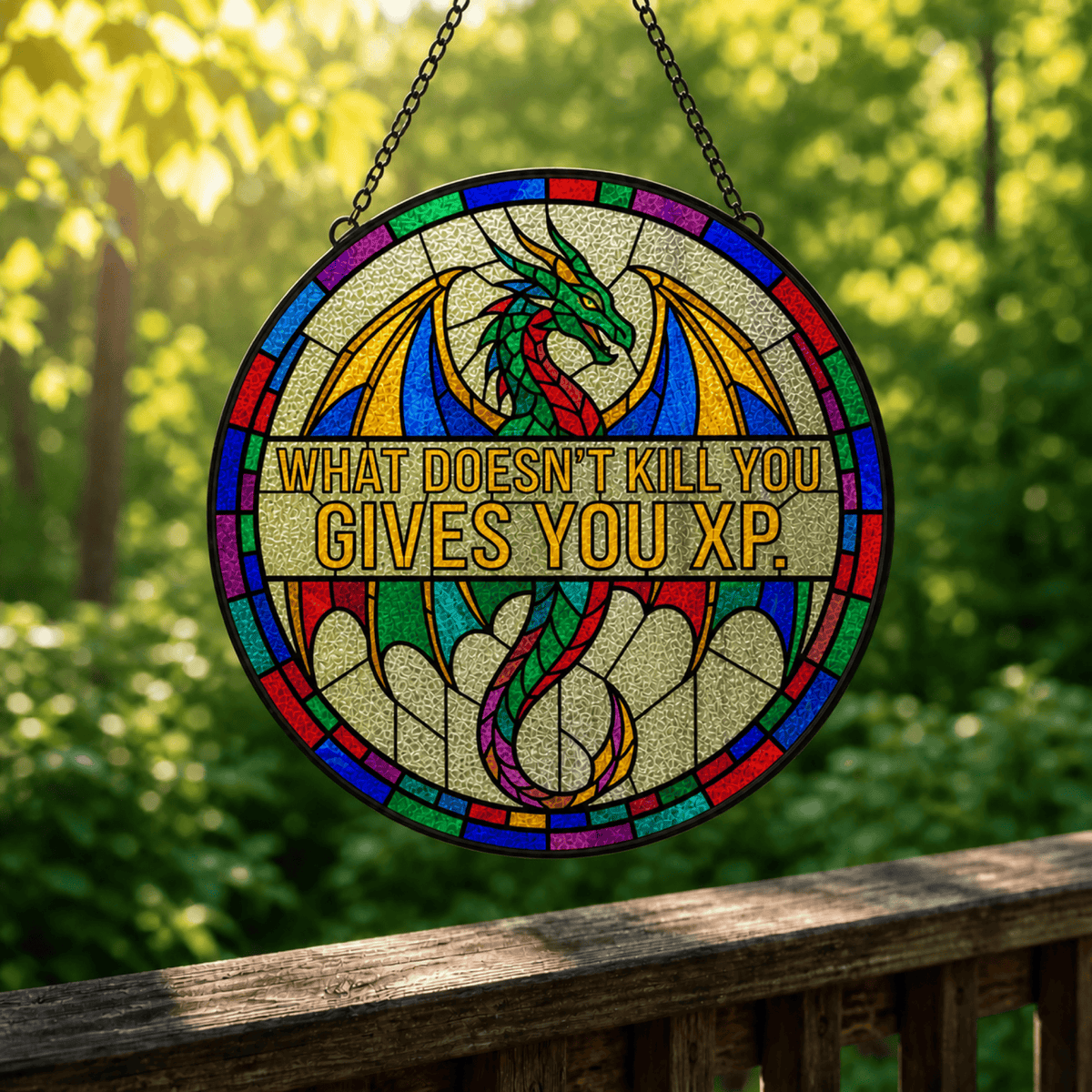 XP Survivor - Stained Glass Suncatcher XP Survivor | Funny DnD Stained Glass Suncatcher