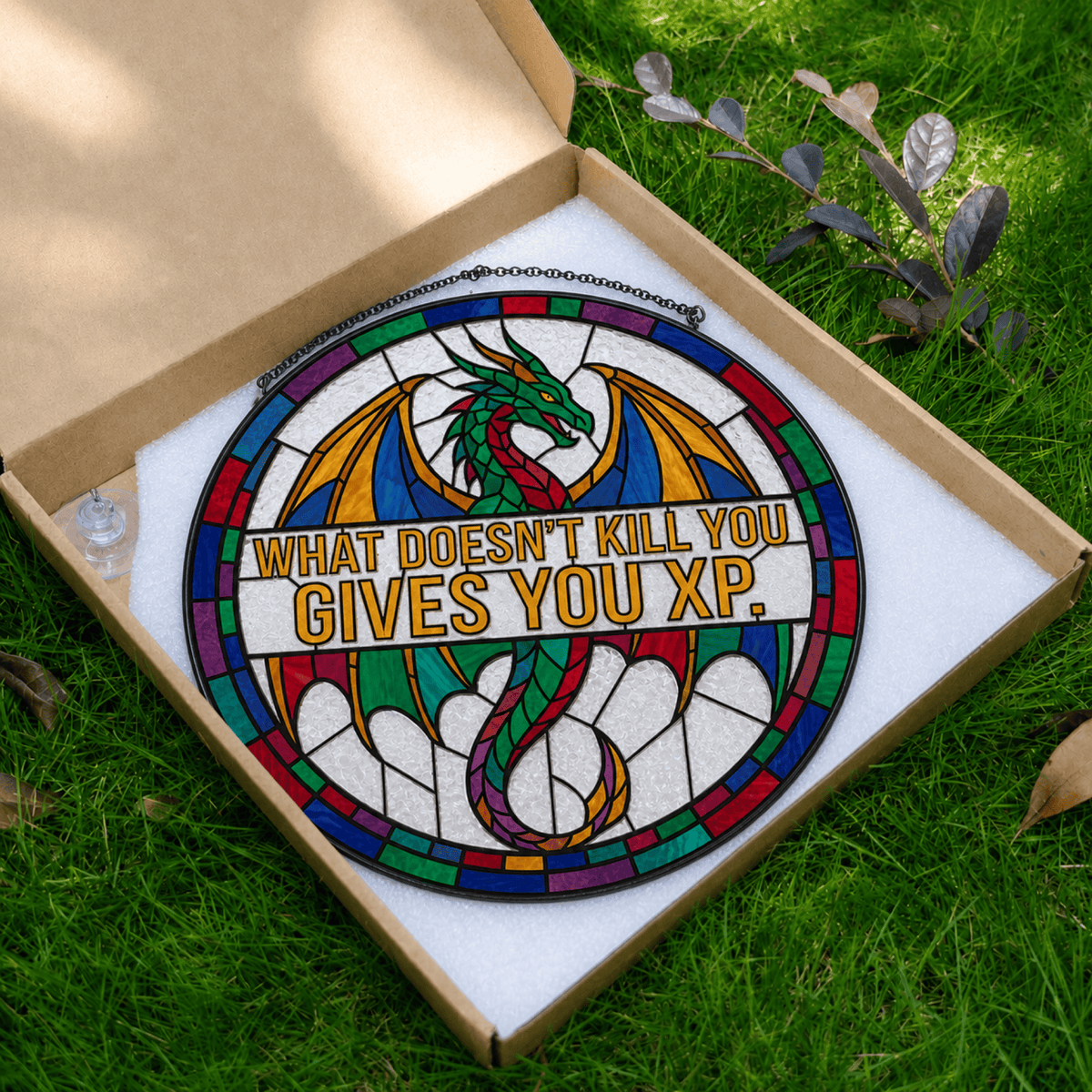 XP Survivor - Stained Glass Suncatcher XP Survivor | Funny DnD Stained Glass Suncatcher