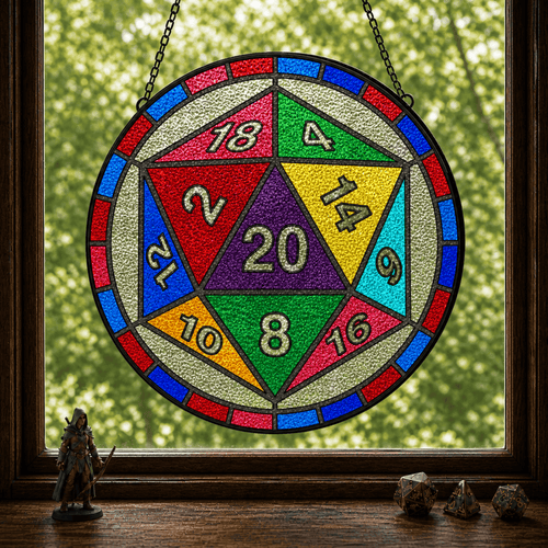 Fatewheel Twenty - Stained Glass Suncatcher Fatewheel Twenty | D20 Dice Stained Glass Suncatcher
