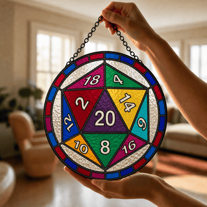 Fatewheel Twenty - Stained Glass Suncatcher Fatewheel Twenty | D20 Dice Stained Glass Suncatcher