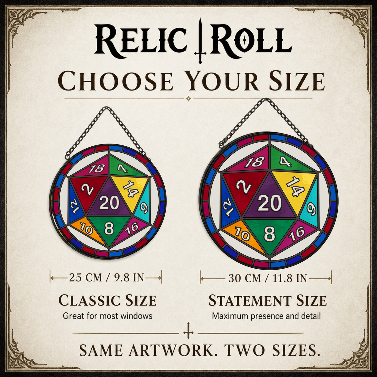 Fatewheel Twenty - Stained Glass Suncatcher Fatewheel Twenty | D20 Dice Stained Glass Suncatcher