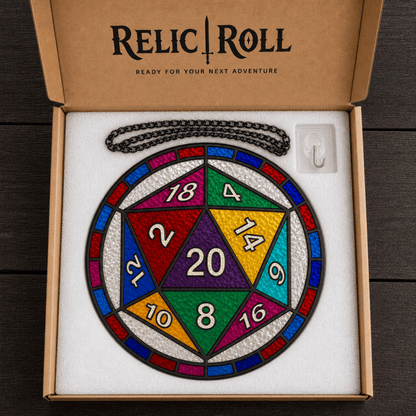 Fatewheel Twenty - Stained Glass Suncatcher Fatewheel Twenty | D20 Dice Stained Glass Suncatcher