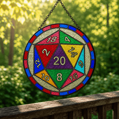 Fatewheel Twenty - Stained Glass Suncatcher Fatewheel Twenty | D20 Dice Stained Glass Suncatcher