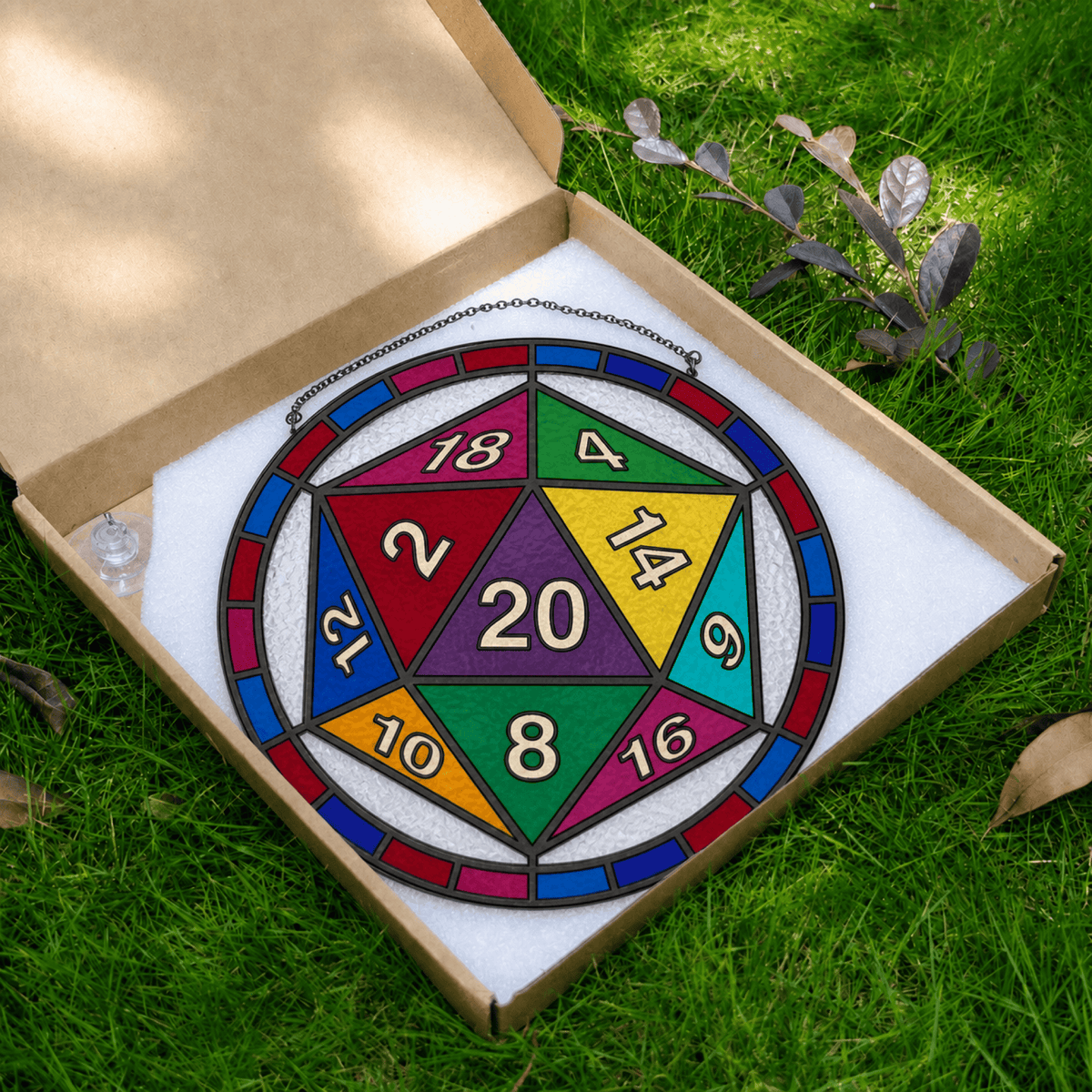Fatewheel Twenty - Stained Glass Suncatcher Fatewheel Twenty | D20 Dice Stained Glass Suncatcher