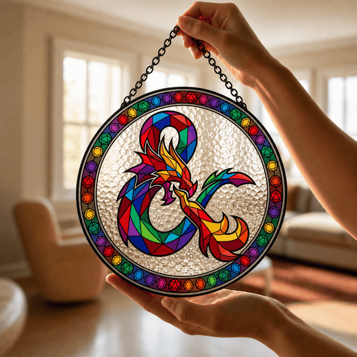 Chromatic Serpent - Stained Glass Suncatcher Chromatic Serpent | D&D Logo Stained Glass Suncatcher