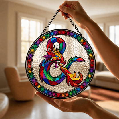 Chromatic Serpent - Stained Glass Suncatcher Chromatic Serpent | D&D Logo Stained Glass Suncatcher