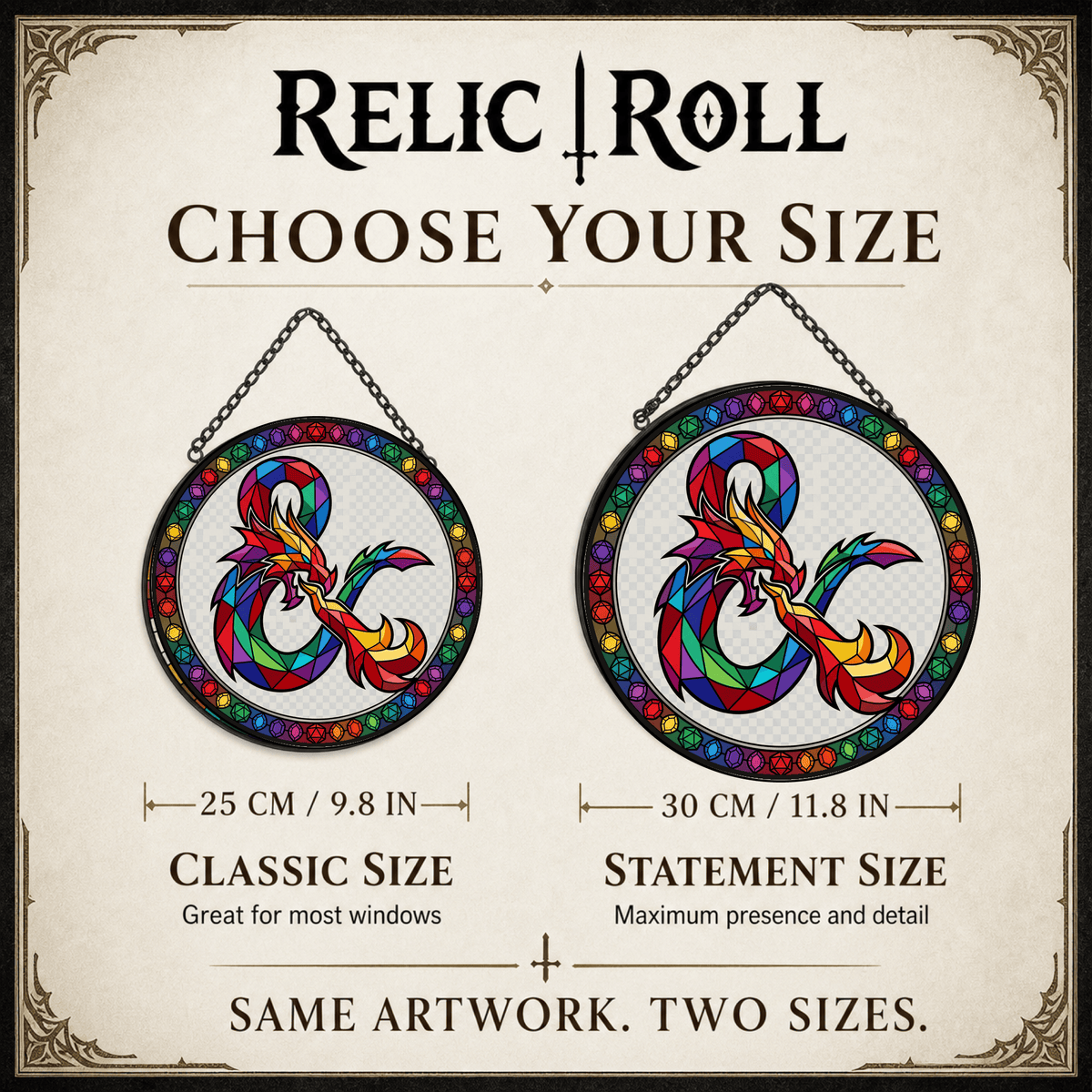 Chromatic Serpent - Stained Glass Suncatcher Chromatic Serpent | D&D Logo Stained Glass Suncatcher