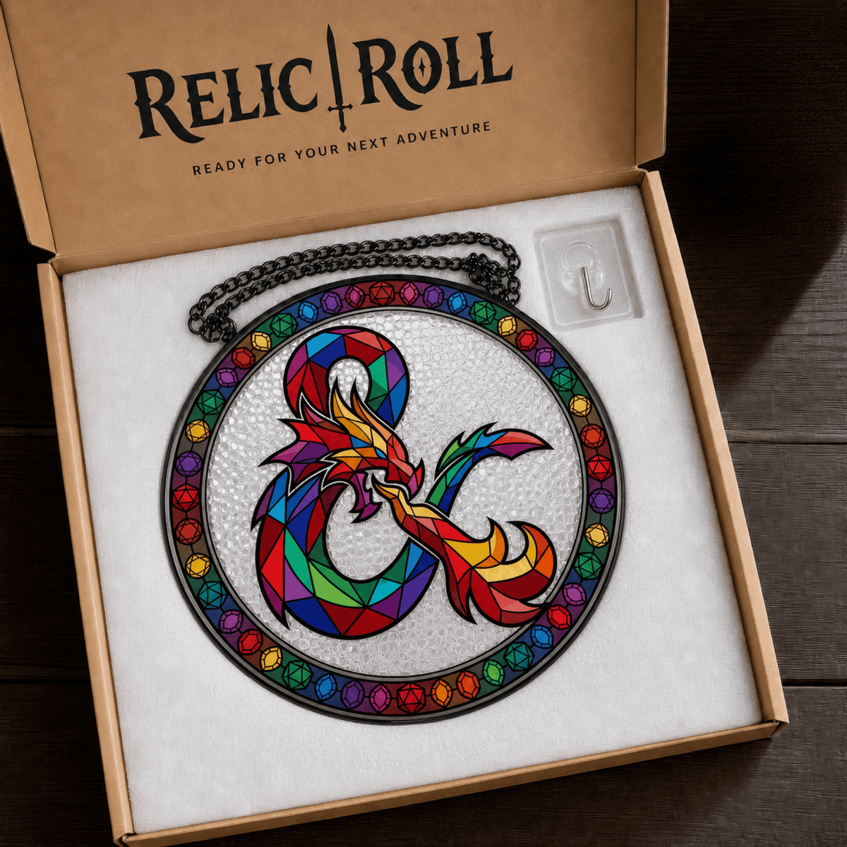 Chromatic Serpent - Stained Glass Suncatcher Chromatic Serpent | D&D Logo Stained Glass Suncatcher