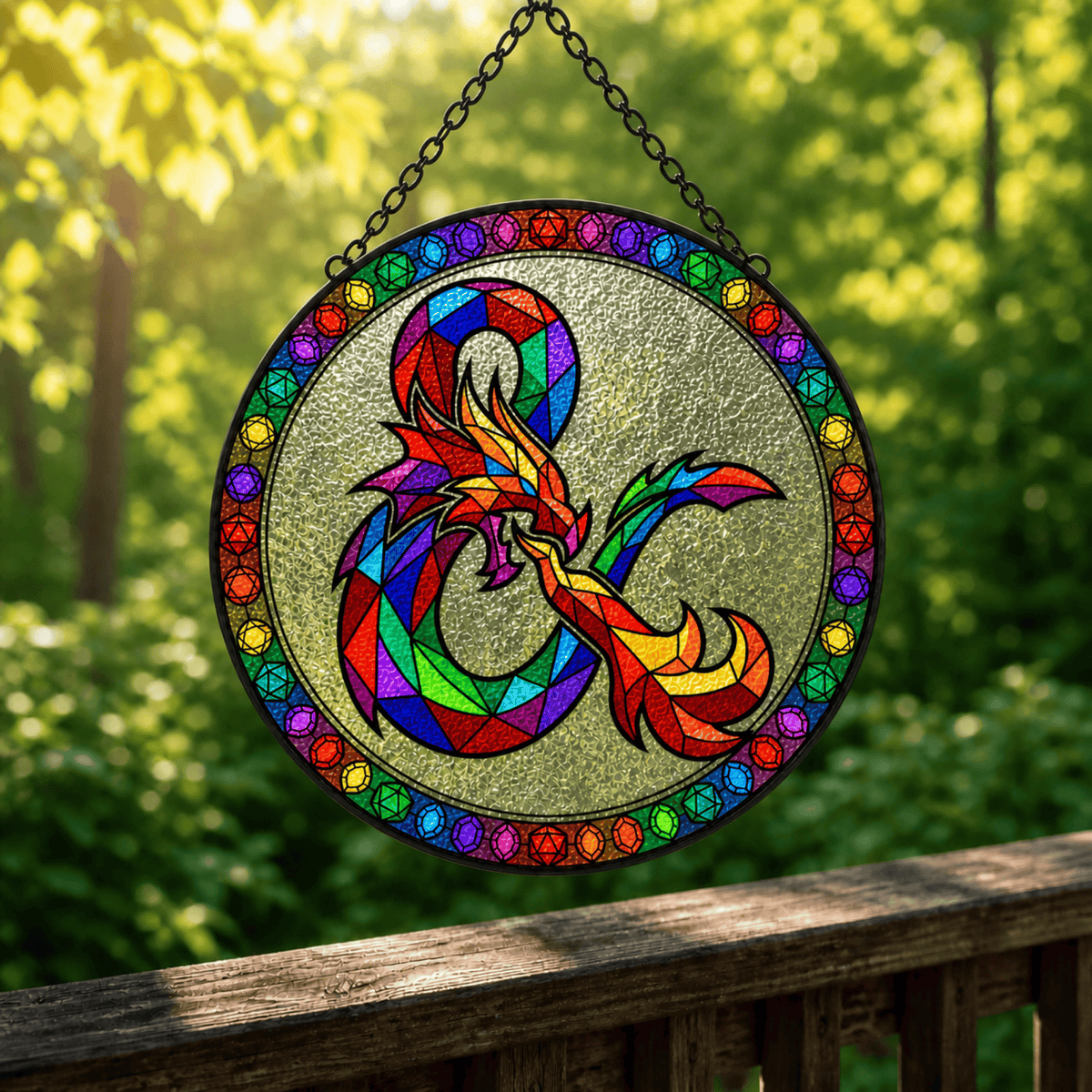 Chromatic Serpent - Stained Glass Suncatcher Chromatic Serpent | D&D Logo Stained Glass Suncatcher