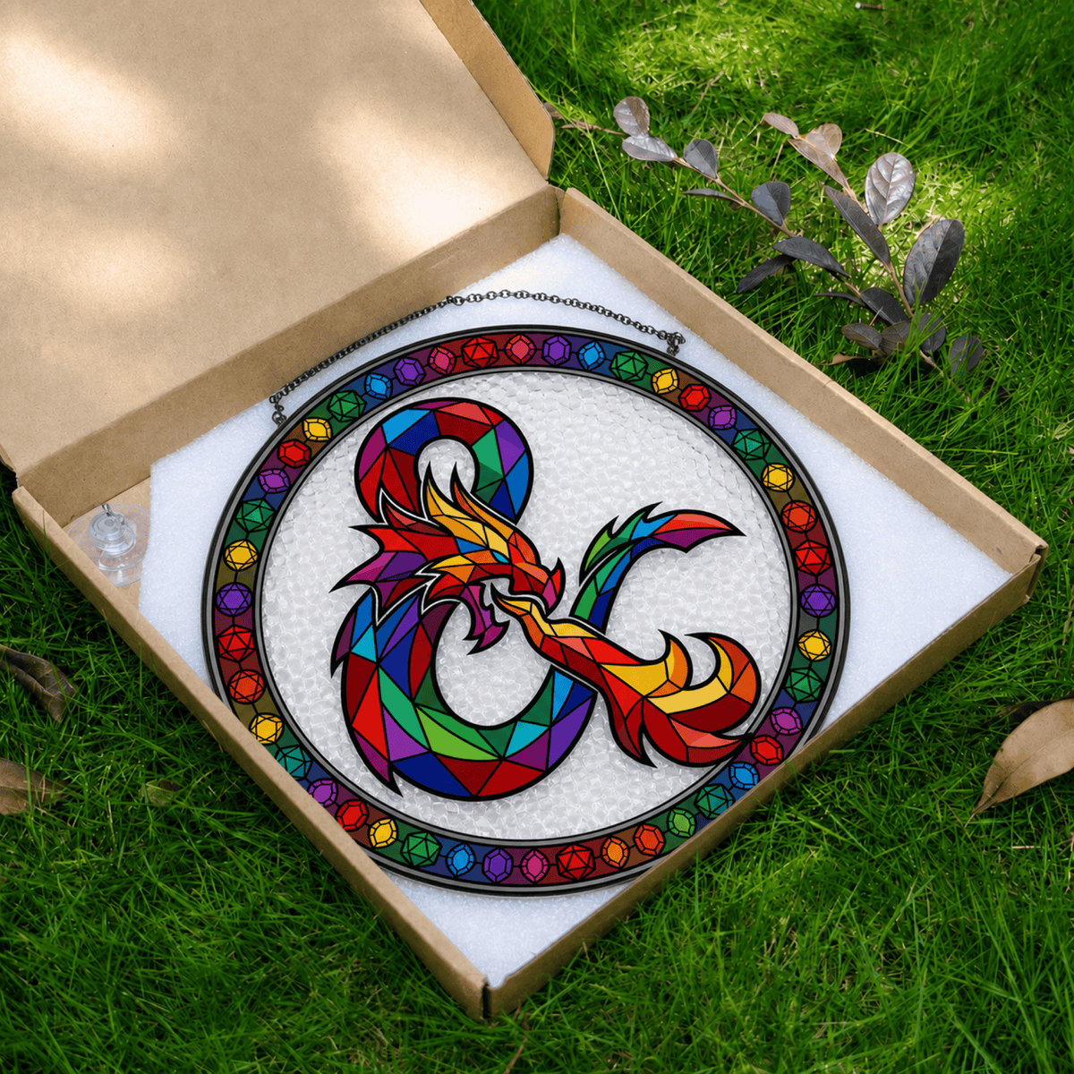 Chromatic Serpent - Stained Glass Suncatcher Chromatic Serpent | D&D Logo Stained Glass Suncatcher