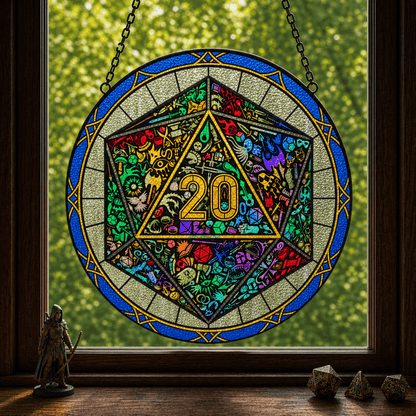 Dungeon Mosaic - Stained Glass Suncatcher Dungeon Mosaic | D20 Dice Stained Glass Suncatcher