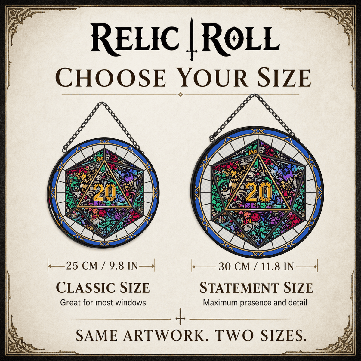 Dungeon Mosaic - Stained Glass Suncatcher Dungeon Mosaic | D20 Dice Stained Glass Suncatcher