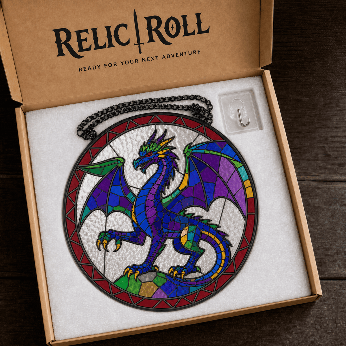 Dicewing Drake - Stained Glass Suncatcher Dicewing Drake | Dragon Dice Stained Glass Suncatcher