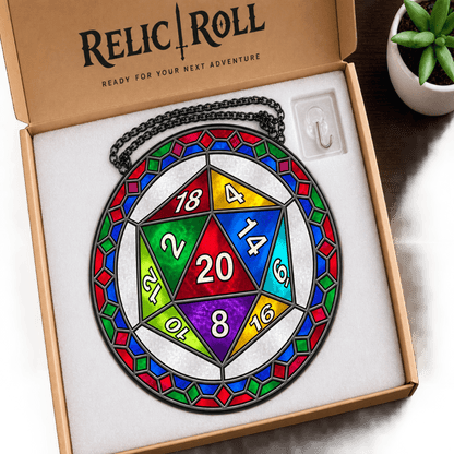 Emerald Fatewheel - Stained Glass Suncatcher Emerald Fatewheel | Green D20 Dice Stained Glass Suncatcher