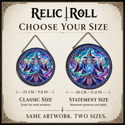 Runebound Archmage - Stained Glass Suncatcher Runebound Archmage | Wizard DnD Stained Glass Suncatcher
