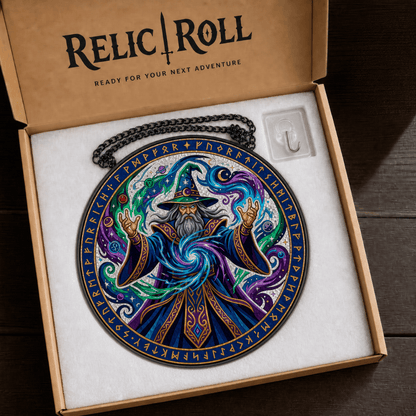 Runebound Archmage - Stained Glass Suncatcher Runebound Archmage | Wizard DnD Stained Glass Suncatcher