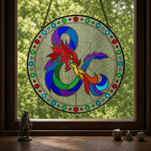 Chromatic Sigil - Stained Glass Suncatcher Chromatic Sigil | D&D Logo Stained Glass Suncatcher