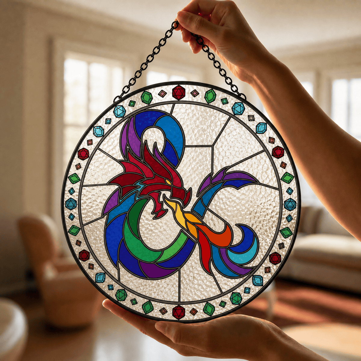 Chromatic Sigil - Stained Glass Suncatcher Chromatic Sigil | D&D Logo Stained Glass Suncatcher