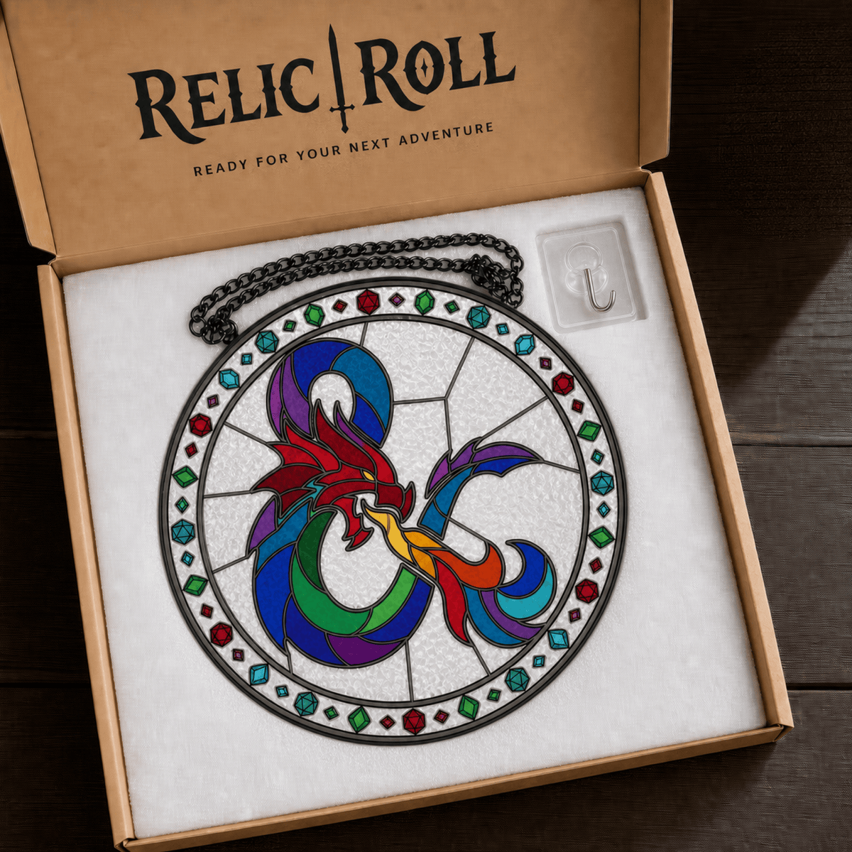 Chromatic Sigil - Stained Glass Suncatcher Chromatic Sigil | D&D Logo Stained Glass Suncatcher