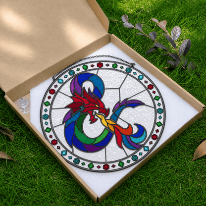Chromatic Sigil - Stained Glass Suncatcher Chromatic Sigil | D&D Logo Stained Glass Suncatcher