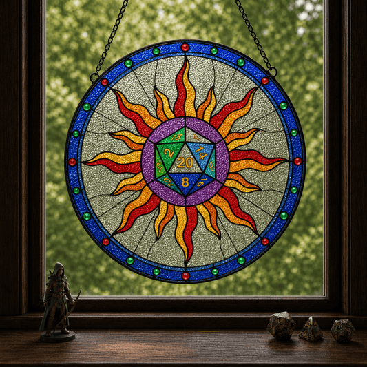 Solar Critical - Stained Glass Suncatcher Solar Critical | Sun D20 Dice Stained Glass Suncatcher