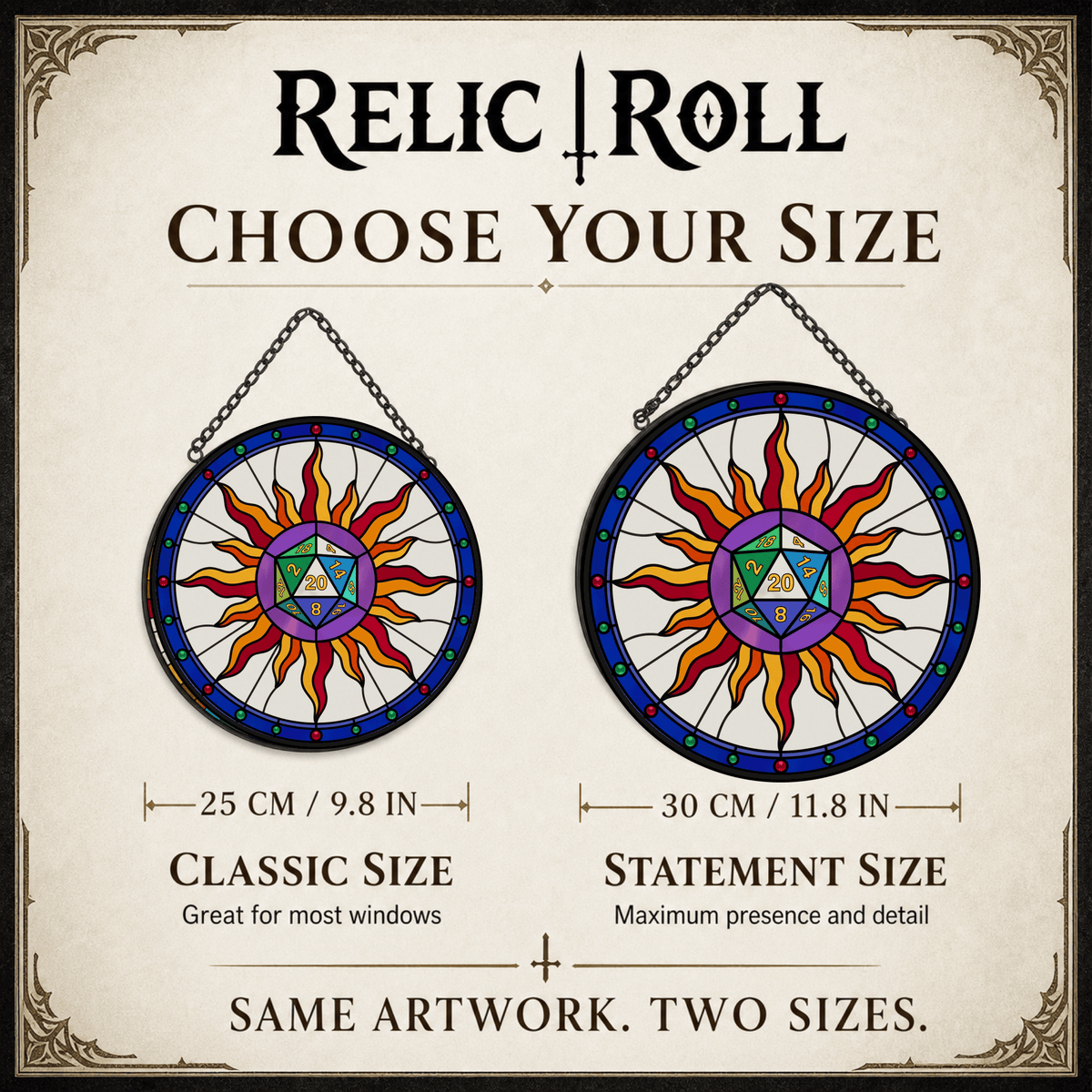 Solar Critical - Stained Glass Suncatcher Solar Critical | Sun D20 Dice Stained Glass Suncatcher